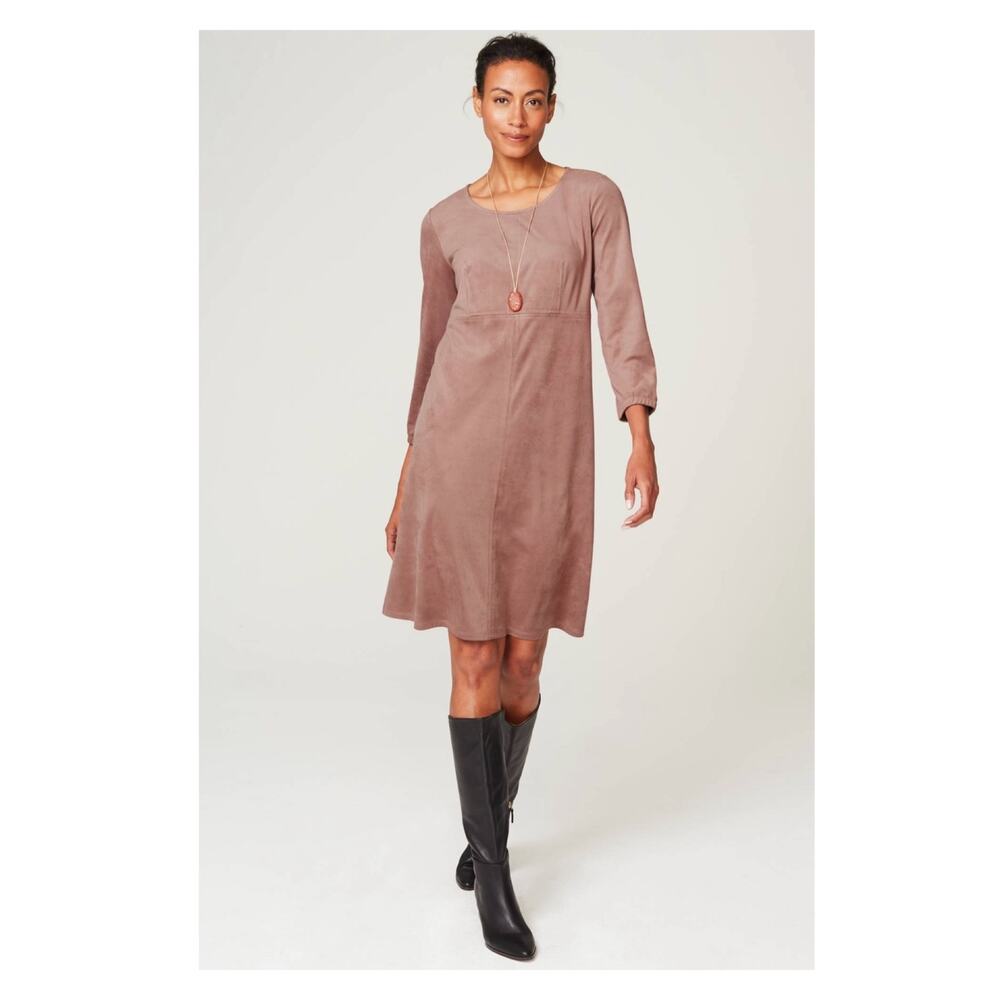 J.Jill Wearever Mauve Haze Ultrasoft Faux Suede Knit Fit&Flare Dress Sz.L Tall